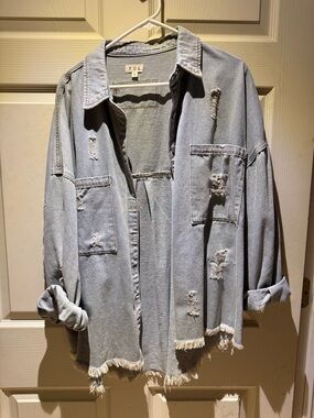 Oversized Distressed Denim Shirt